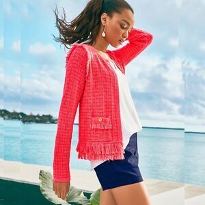 Lilly Pulitzer Spicy Coral Tweed Simora Cardigan NWT